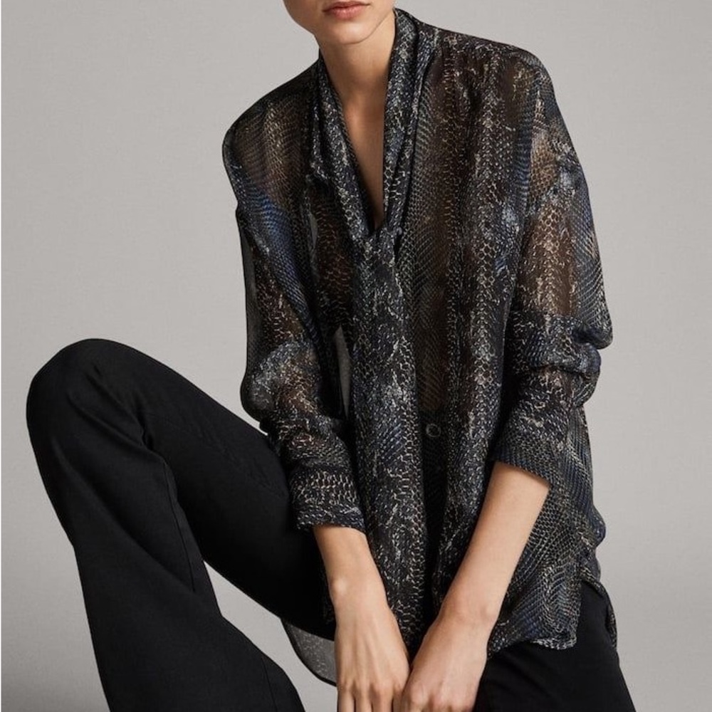 Massimo Dutti Sheer Snake Print Blouse